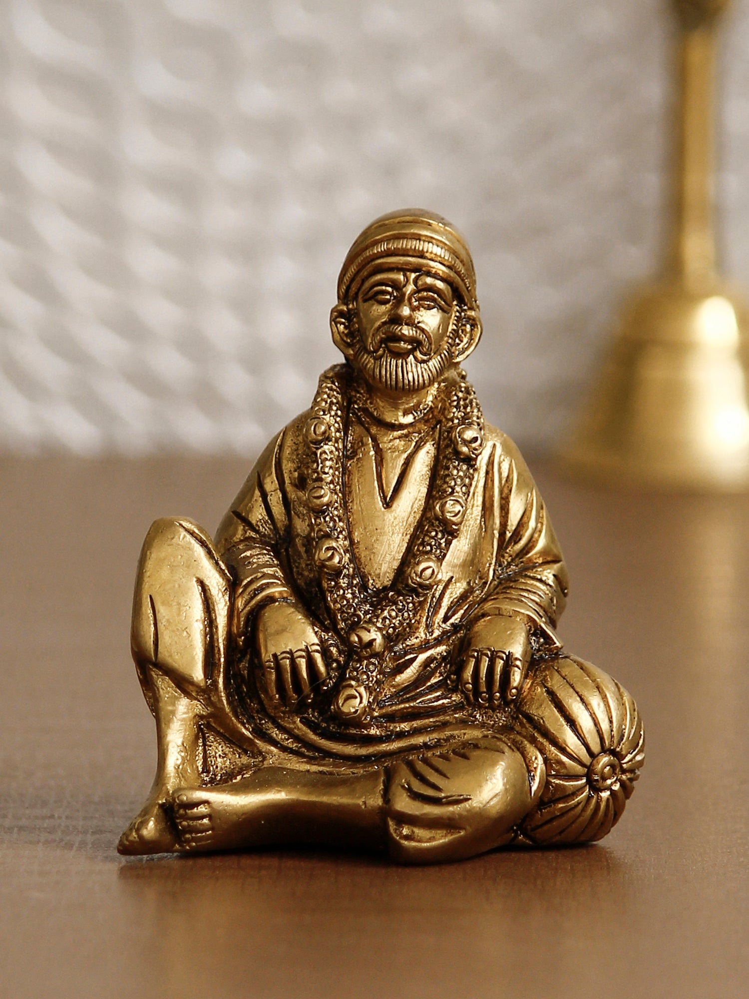 Golden Brass Handcrafted Sitting Sai Baba Idol Kafalo