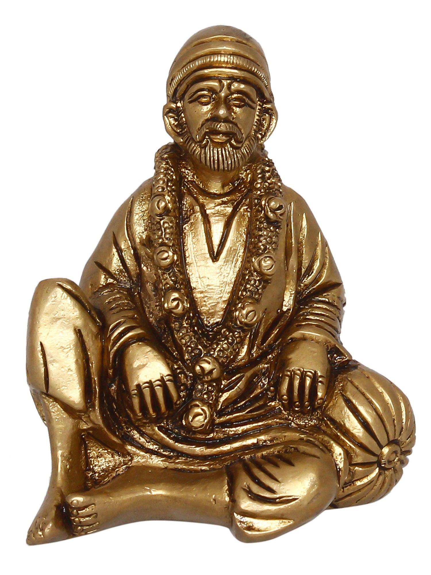 Golden Brass Handcrafted Sitting Sai Baba Idol Kafalo