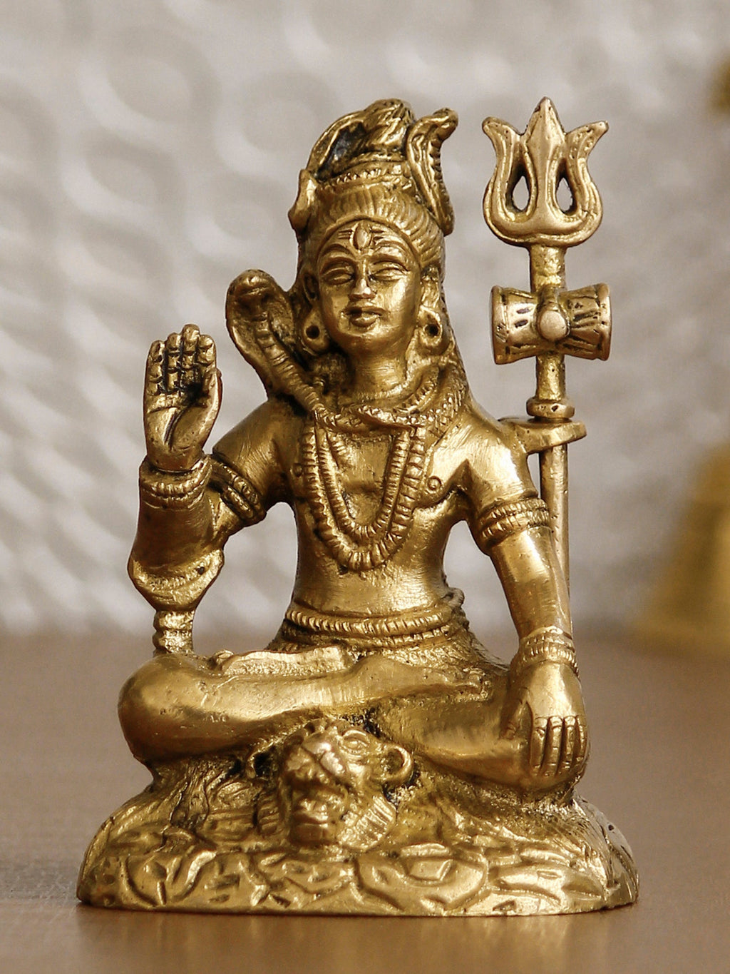 Golden Brass Handcrafted Blessing Lord Shiva Idol Kafalo
