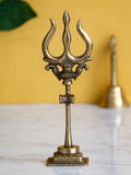 Gold Brass Trishul with Damru Handcrafted Figurine Kafalo