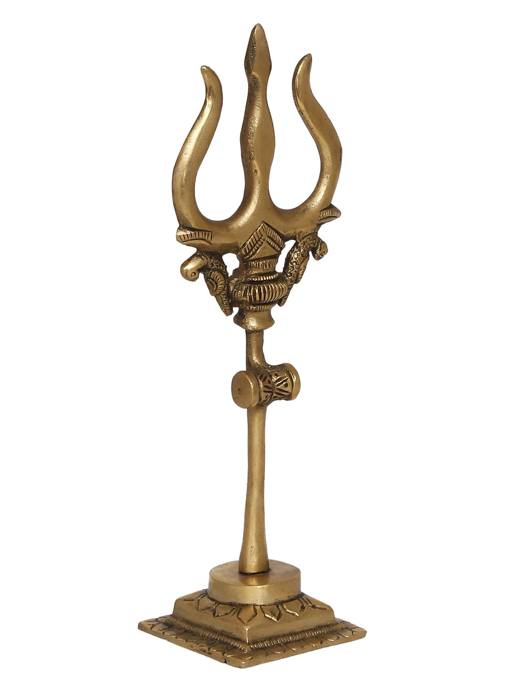 Gold Brass Trishul with Damru Handcrafted Figurine Kafalo