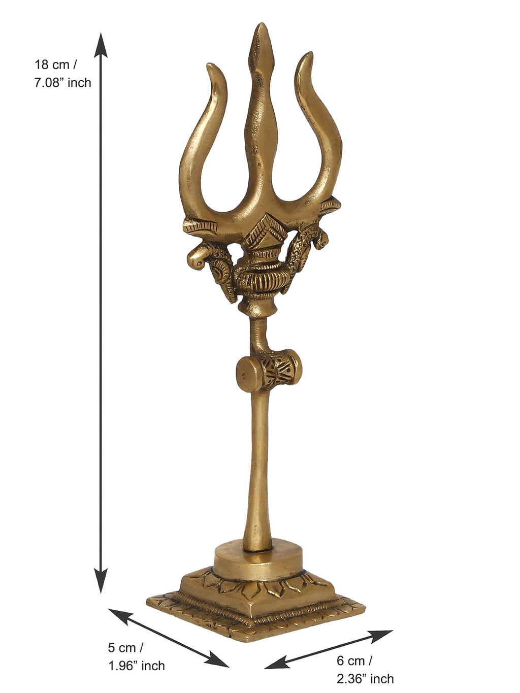 Gold Brass Trishul with Damru Handcrafted Figurine Kafalo