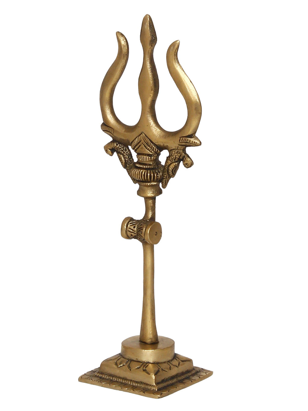 Gold Brass Trishul with Damru Handcrafted Figurine Kafalo