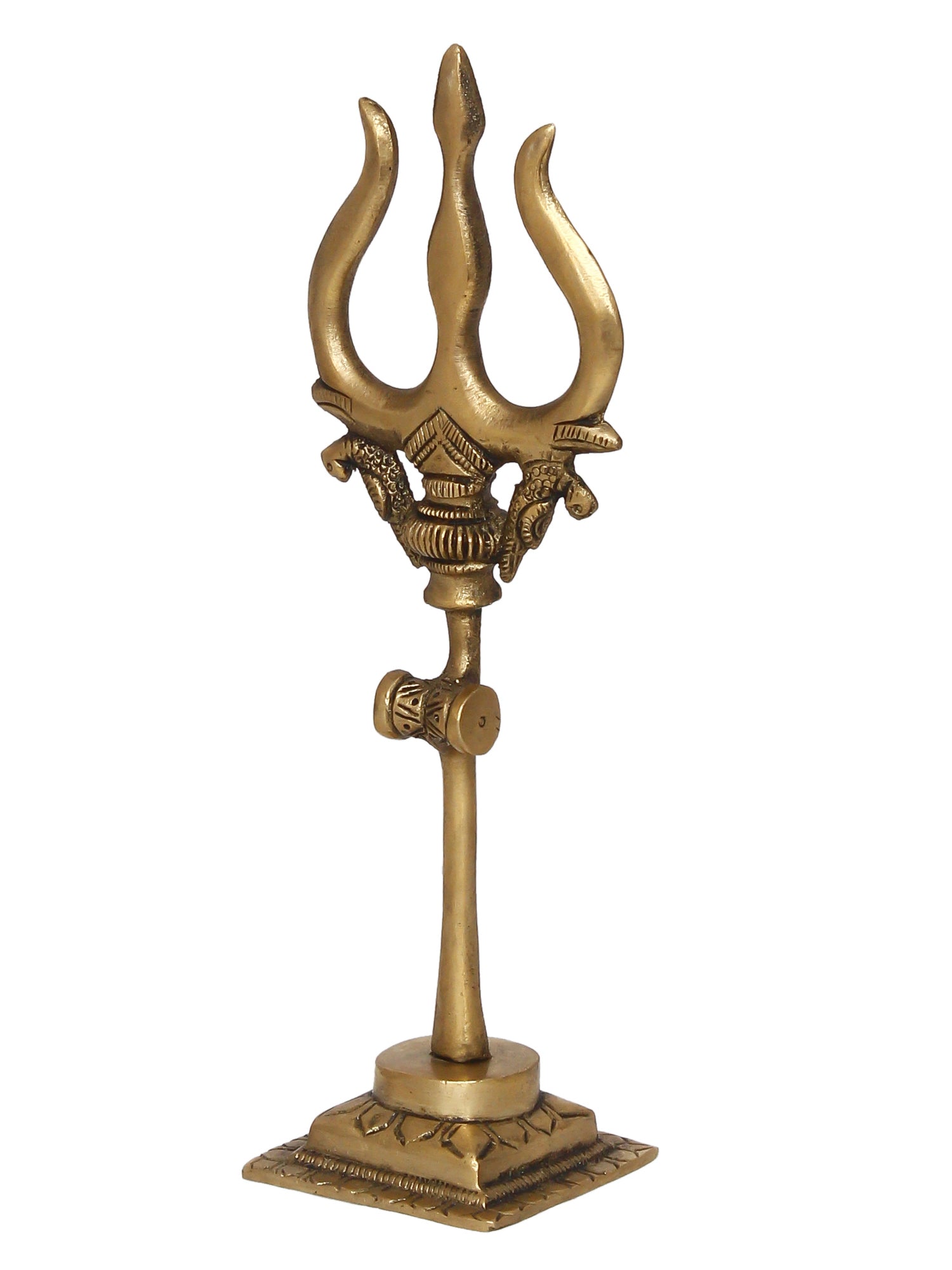 Gold Brass Trishul with Damru Handcrafted Figurine Kafalo