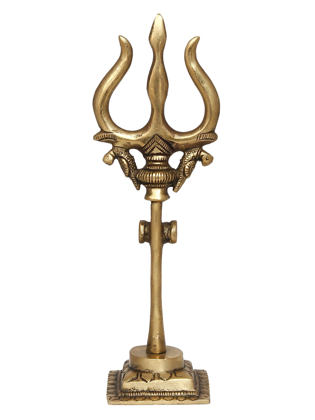 Gold Brass Trishul with Damru Handcrafted Figurine Kafalo
