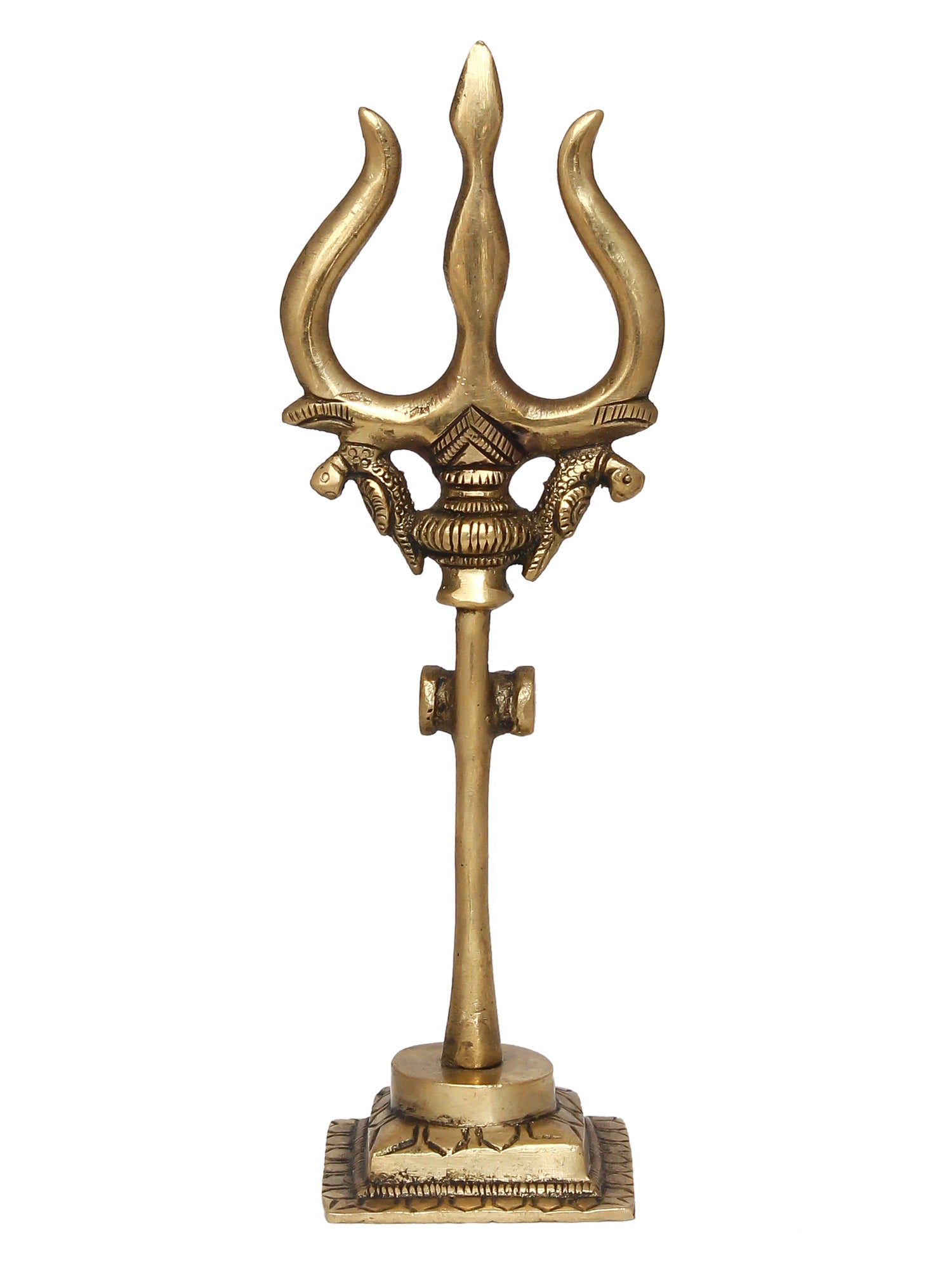 Gold Brass Trishul with Damru Handcrafted Figurine Kafalo