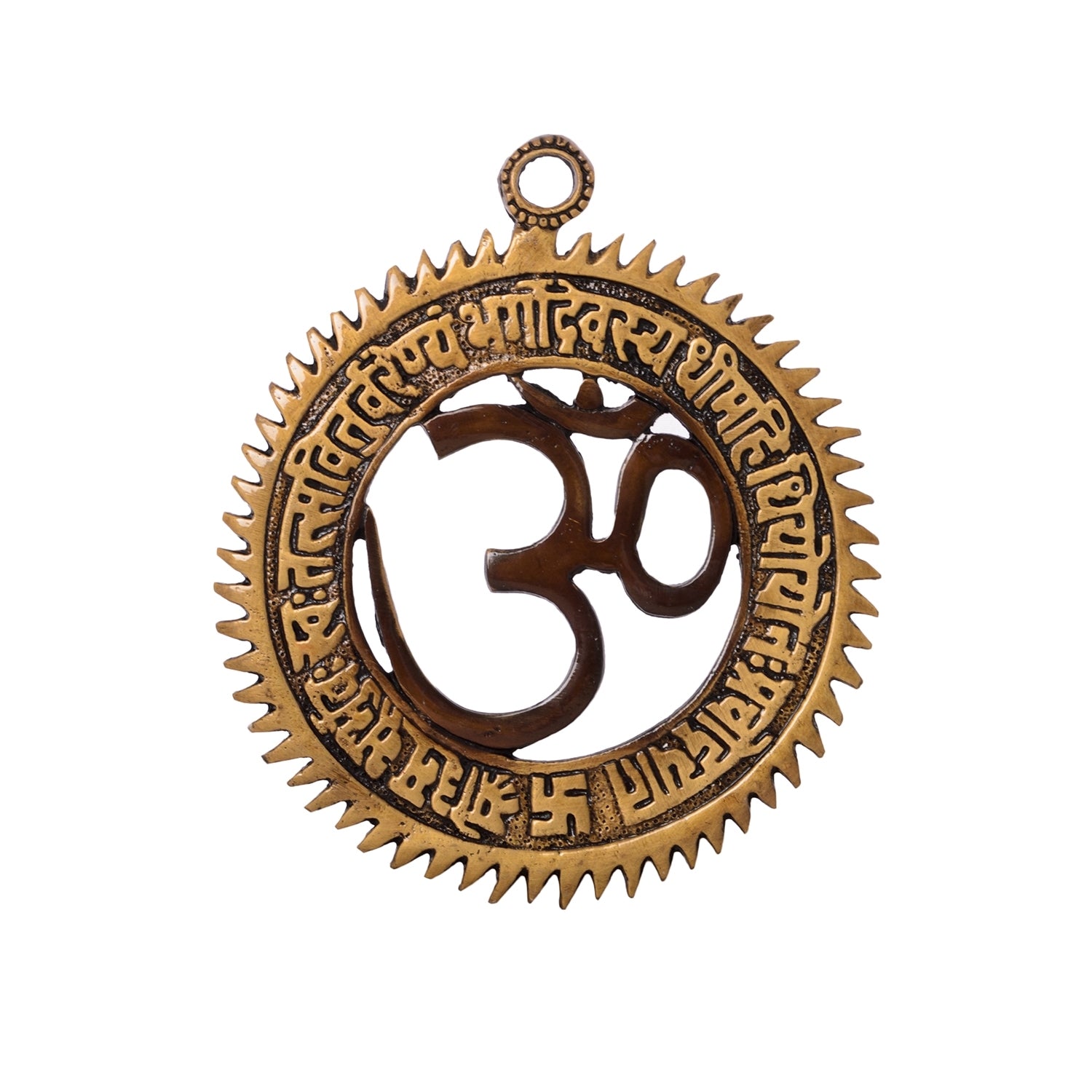 Gold and Brown Brass Om Symbol with Gayatri Mantra Decorative wall hanging Kafalo