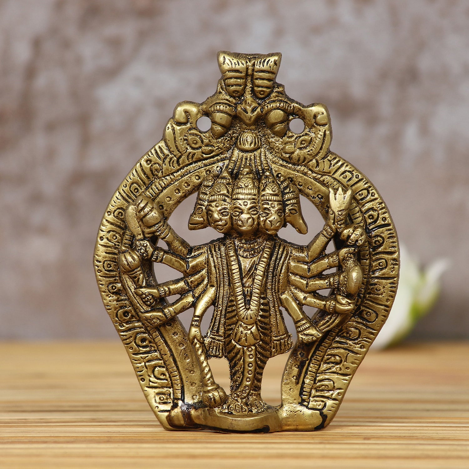 Golden Brass Lord Panchmukhi Hanuman Statue Kafalo