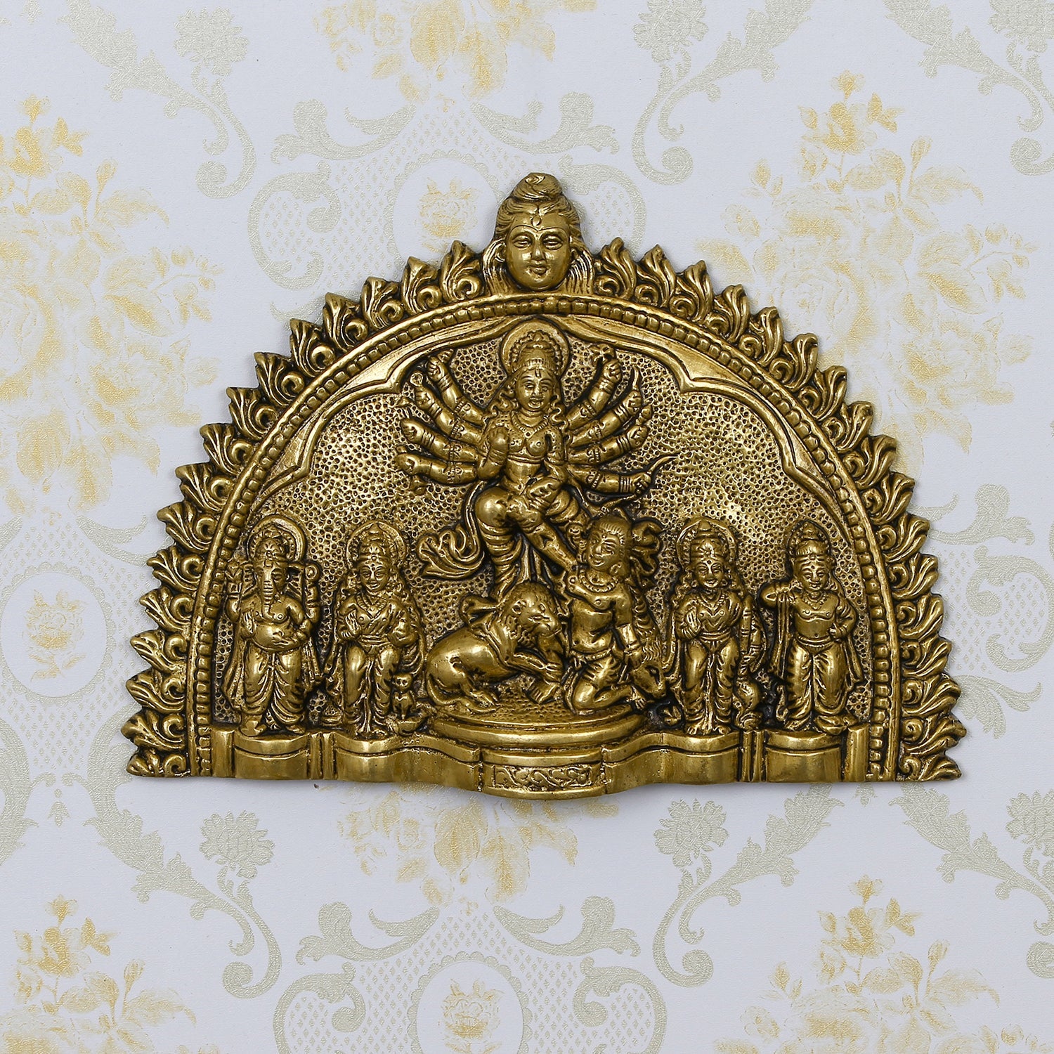 Golden Brass Goddess Durga Mata Wall Hanging Kafalo