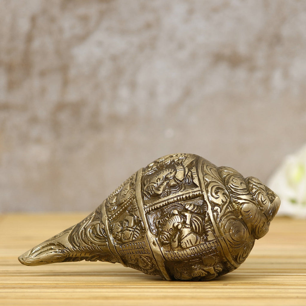 Golden Brass Auspicious Lord Ganesha Shankh/Conch Kafalo