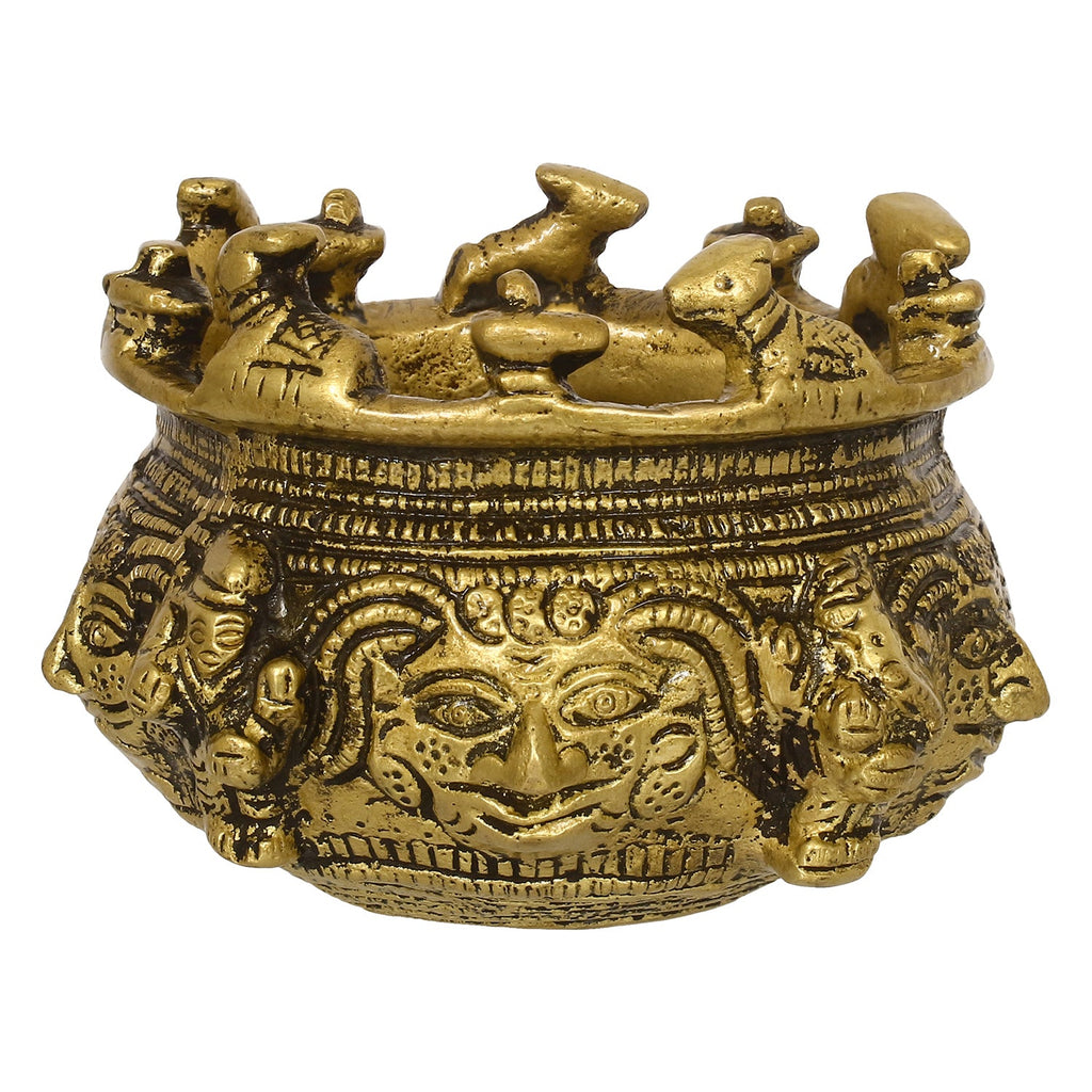 Golden Brass Auspicious Kalash, Shivling And Nandi On The Rim Of The Kalash/Pot For Religious Offerings Kafalo