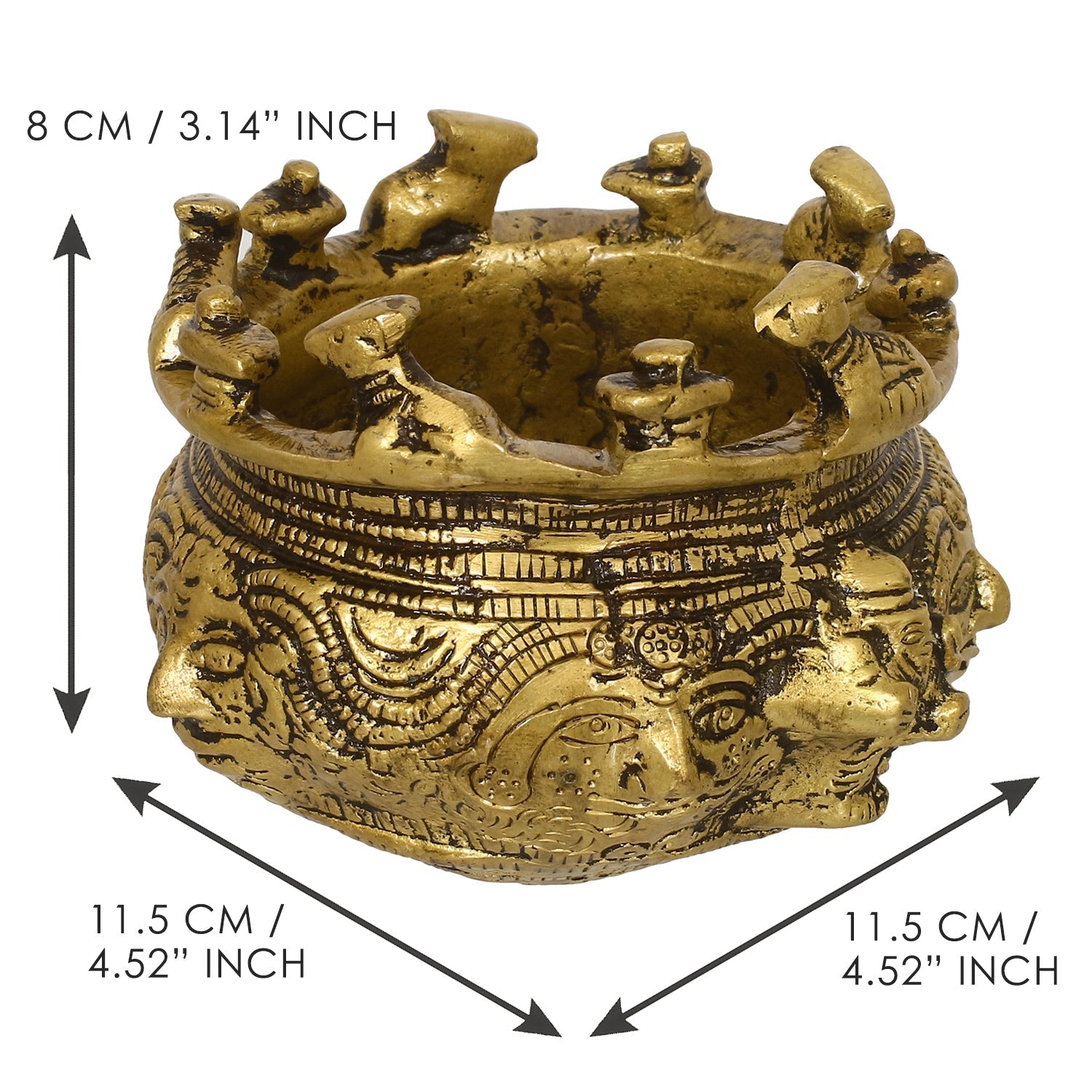 Golden Brass Auspicious Kalash, Shivling And Nandi On The Rim Of The Kalash/Pot For Religious Offerings Kafalo