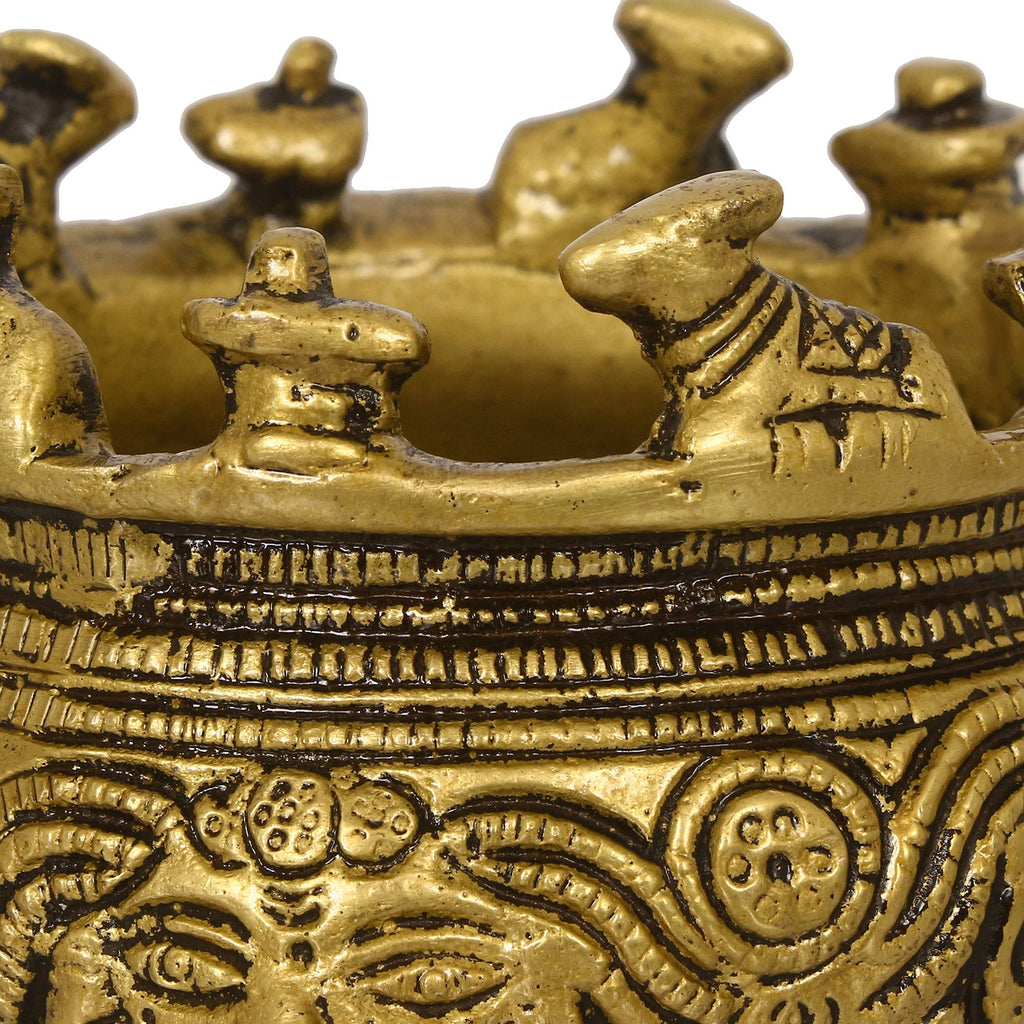 Golden Brass Auspicious Kalash, Shivling And Nandi On The Rim Of The Kalash/Pot For Religious Offerings Kafalo