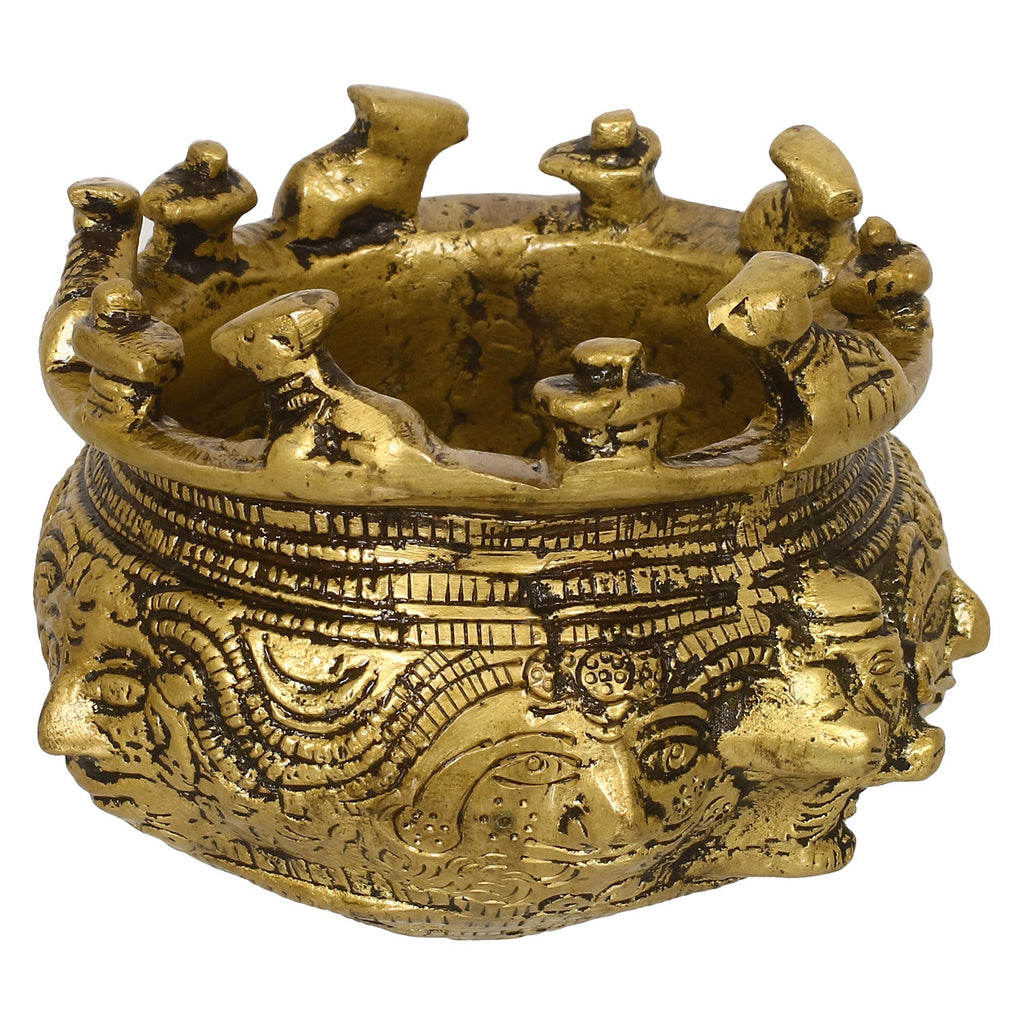 Golden Brass Auspicious Kalash, Shivling And Nandi On The Rim Of The Kalash/Pot For Religious Offerings Kafalo