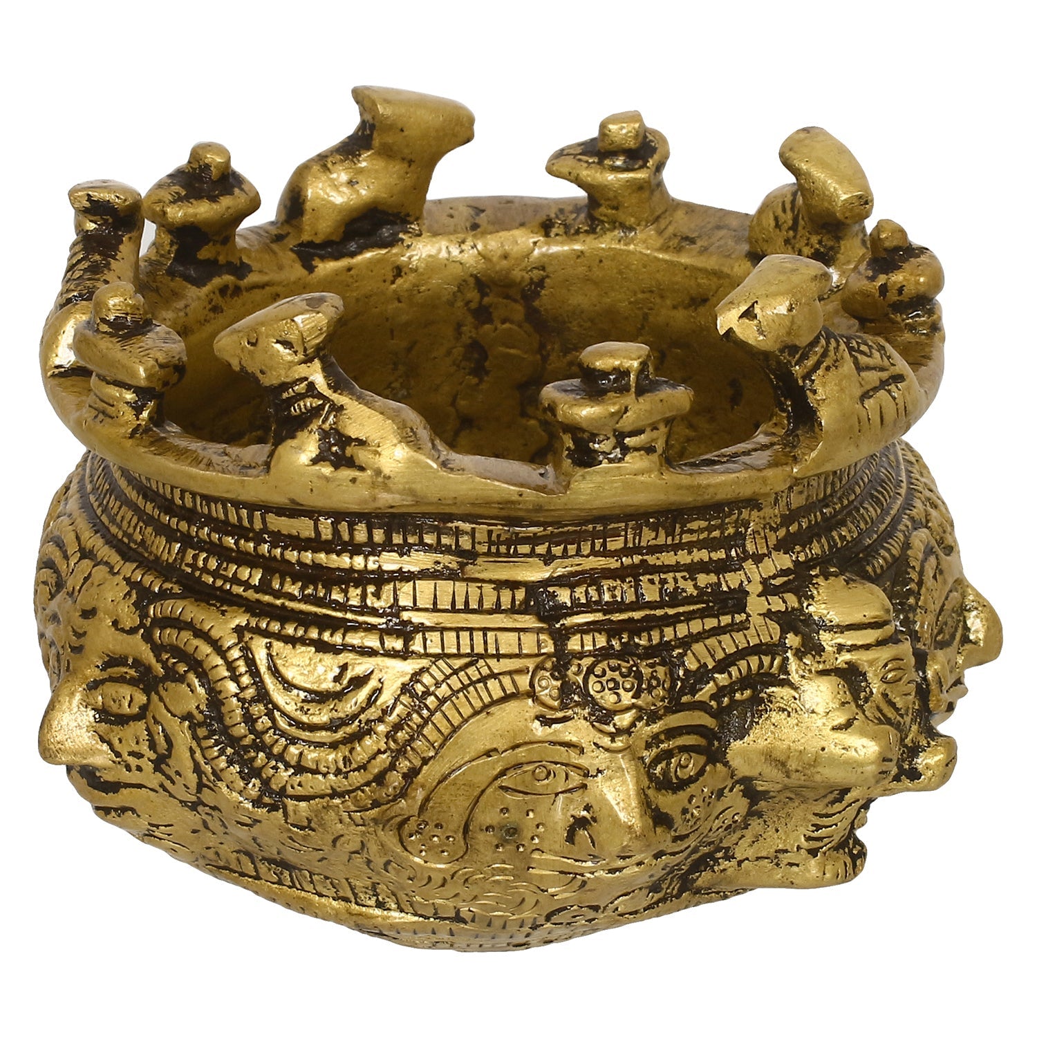 Golden Brass Auspicious Kalash, Shivling And Nandi On The Rim Of The Kalash/Pot For Religious Offerings Kafalo