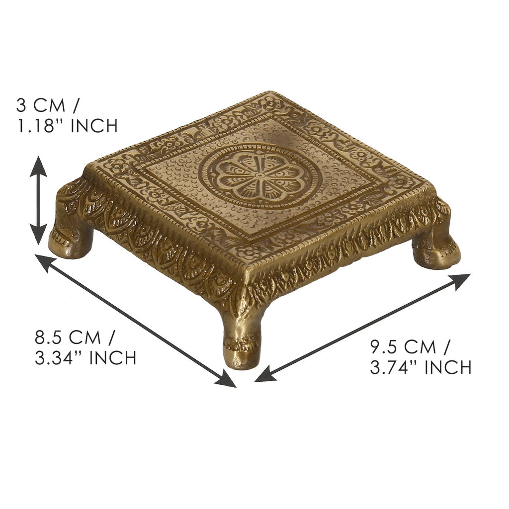 Golden and Brown Brass Traditional Pooja Chowki with Floral Design Kafalo