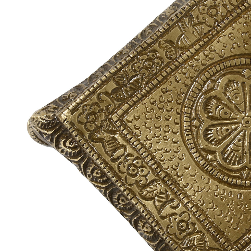 Golden and Brown Brass Traditional Pooja Chowki with Floral Design Kafalo