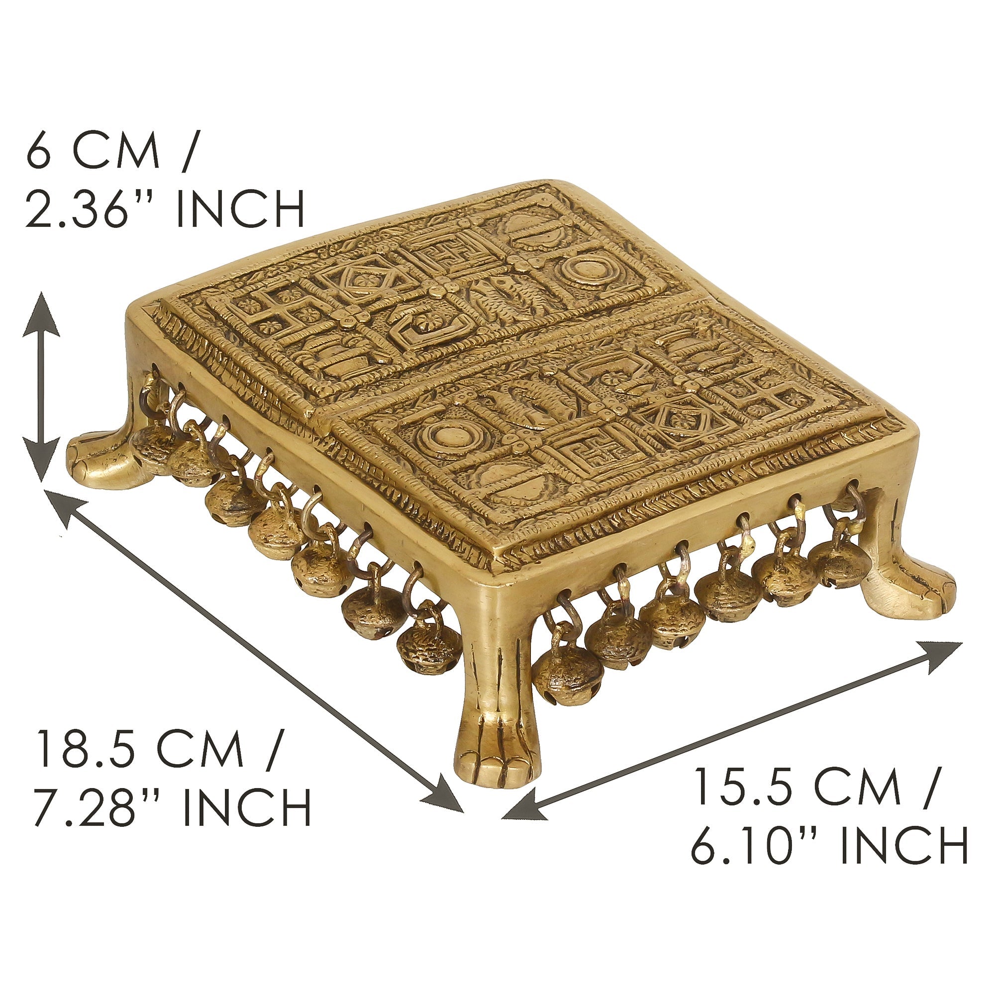 Golden Brass Traditional Pooja Chowki With Bells Kafalo