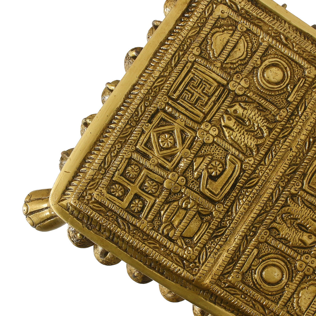 Golden Brass Traditional Pooja Chowki With Bells Kafalo