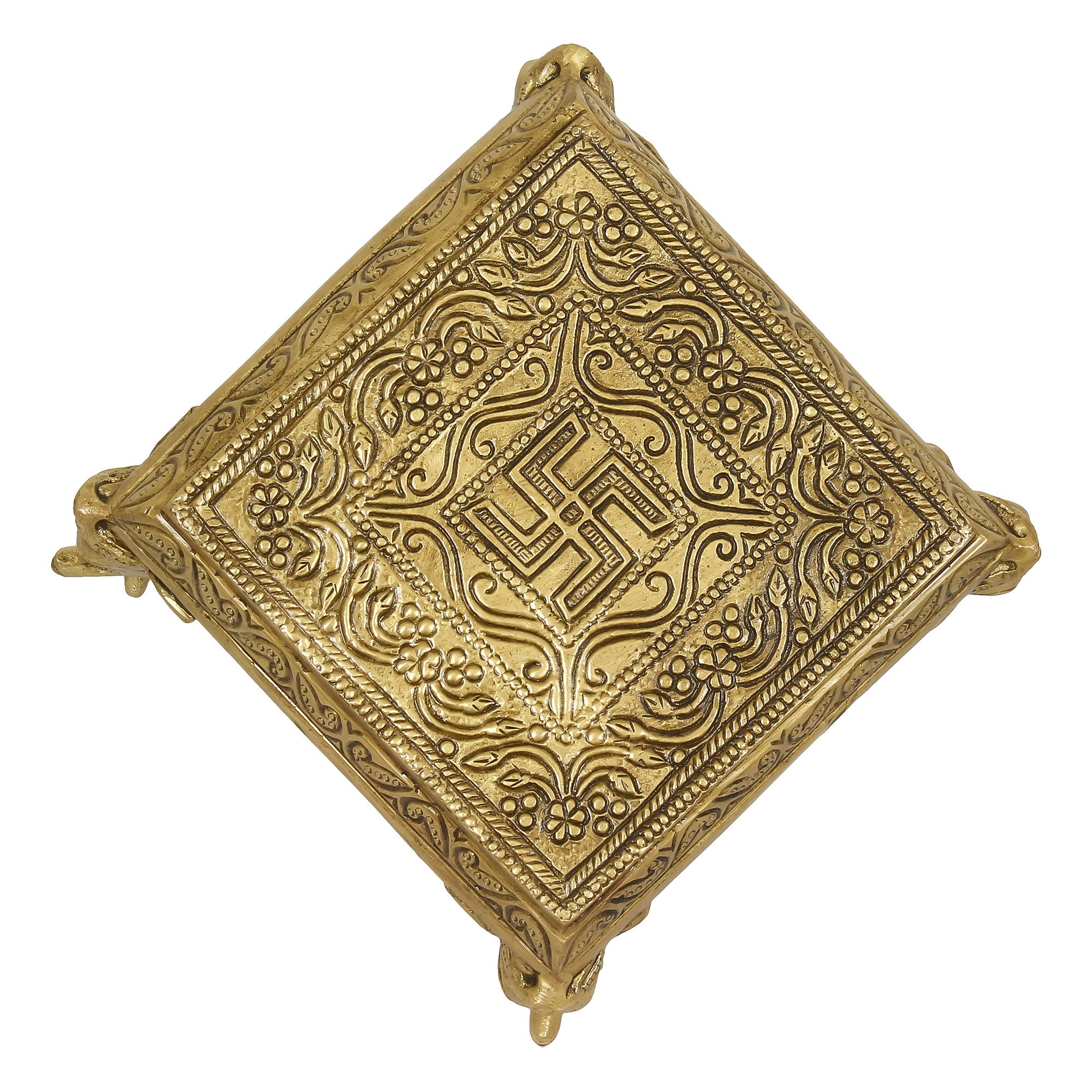Golden Brass Traditional Pooja Chowki With Swastik Kafalo