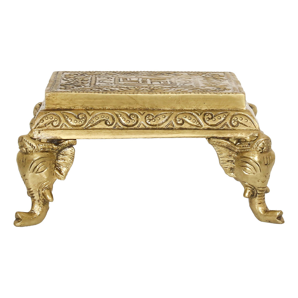 Golden Brass Traditional Pooja Chowki With Swastik Kafalo