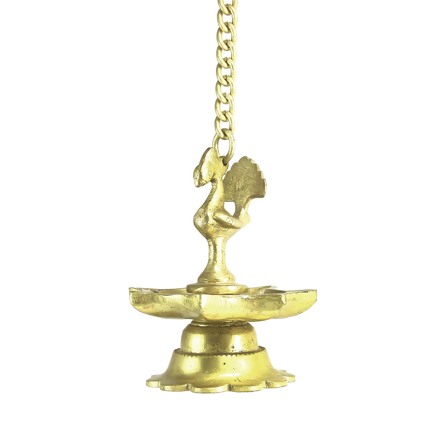 7 Wicks Decorative Peacock Brass Diya With Bell Wall Hanging With Chain Kafalo