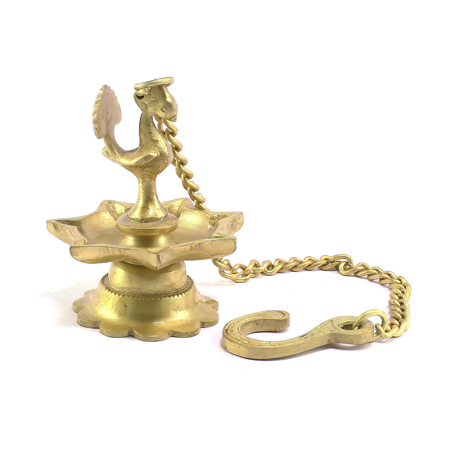 7 Wicks Decorative Peacock Brass Diya With Bell Wall Hanging With Chain Kafalo