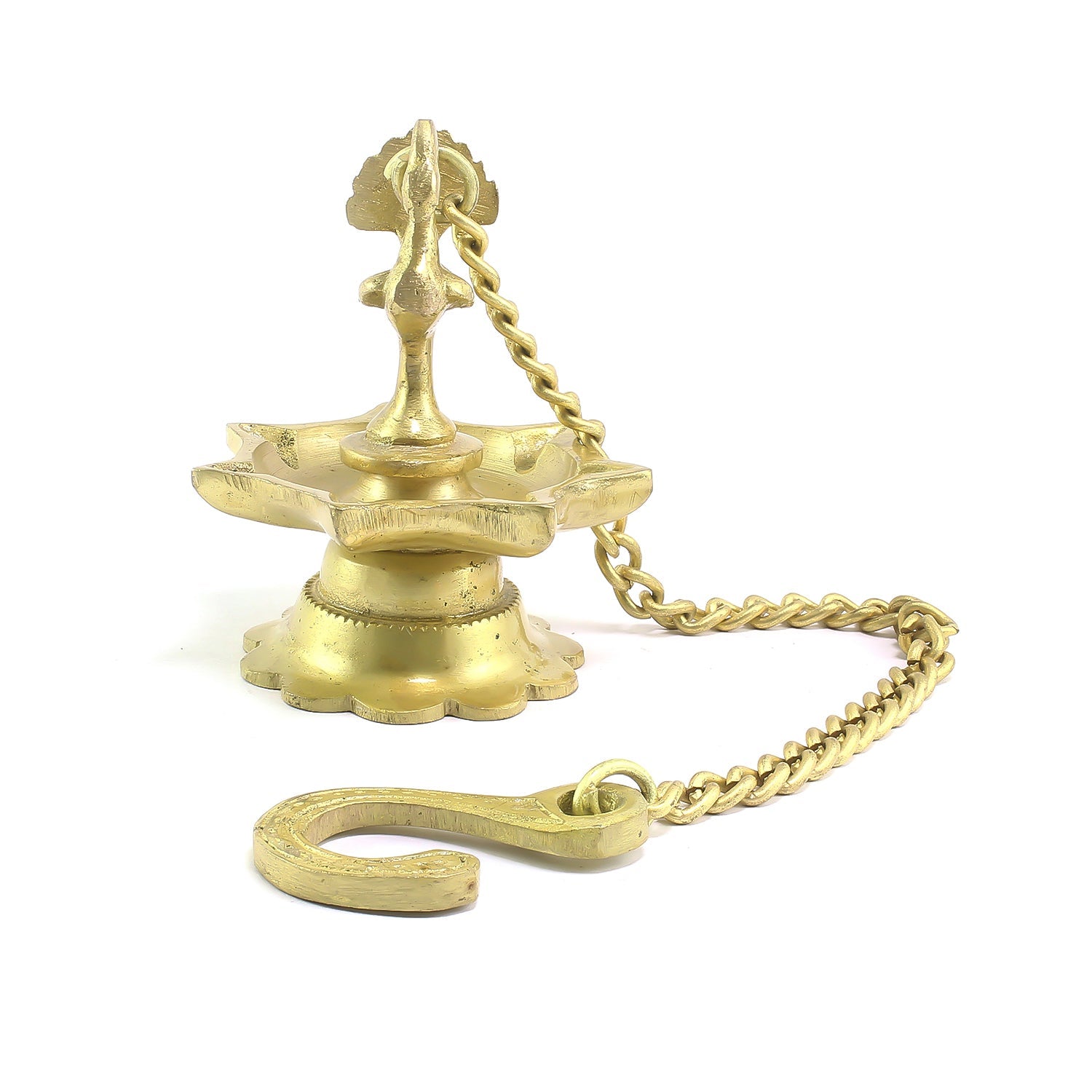 7 Wicks Decorative Peacock Brass Diya With Bell Wall Hanging With Chain Kafalo