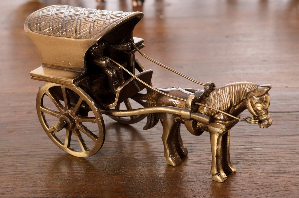 Golden Brass Horse Cart Showpiece Kafalo