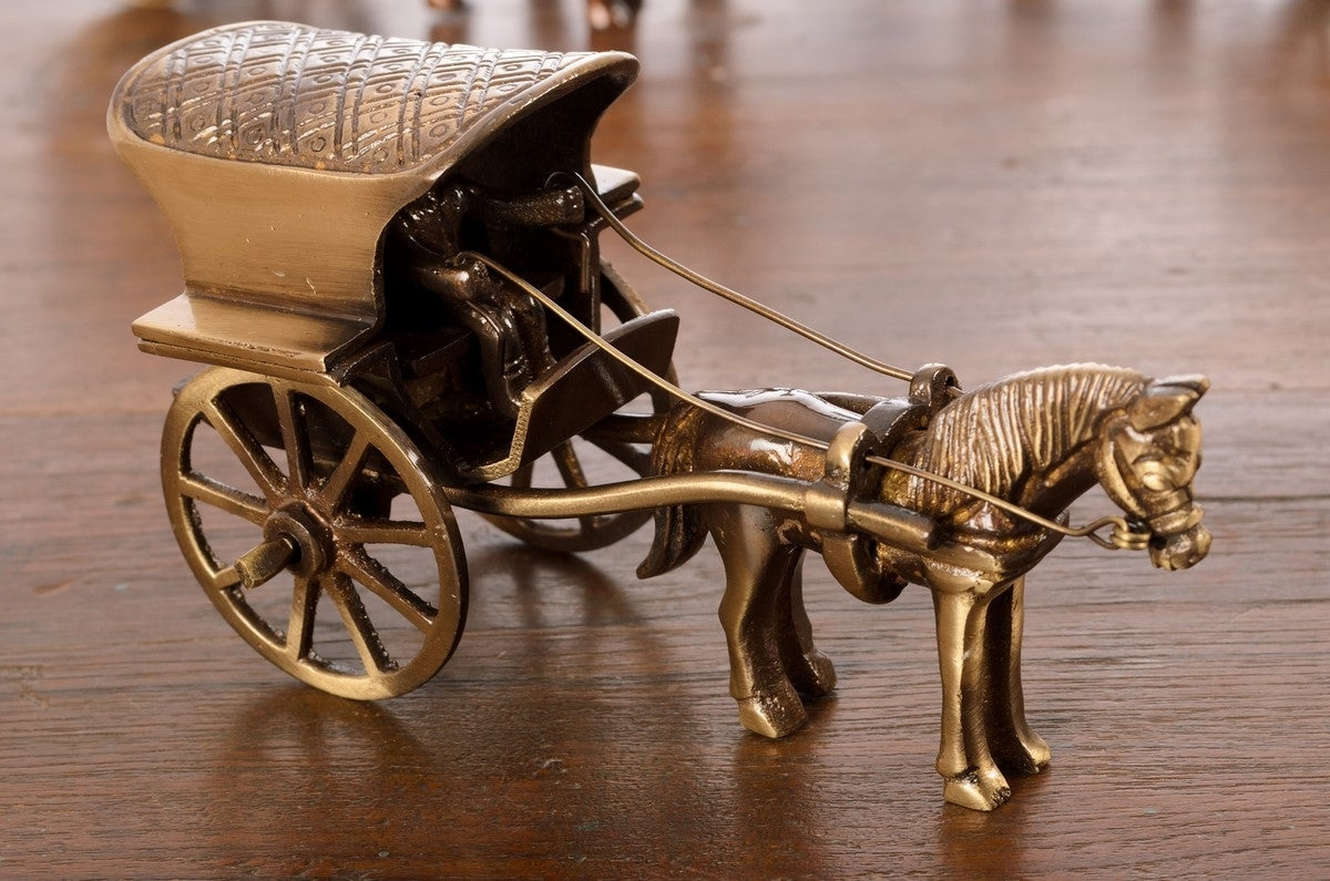Golden Brass Horse Cart Showpiece Kafalo