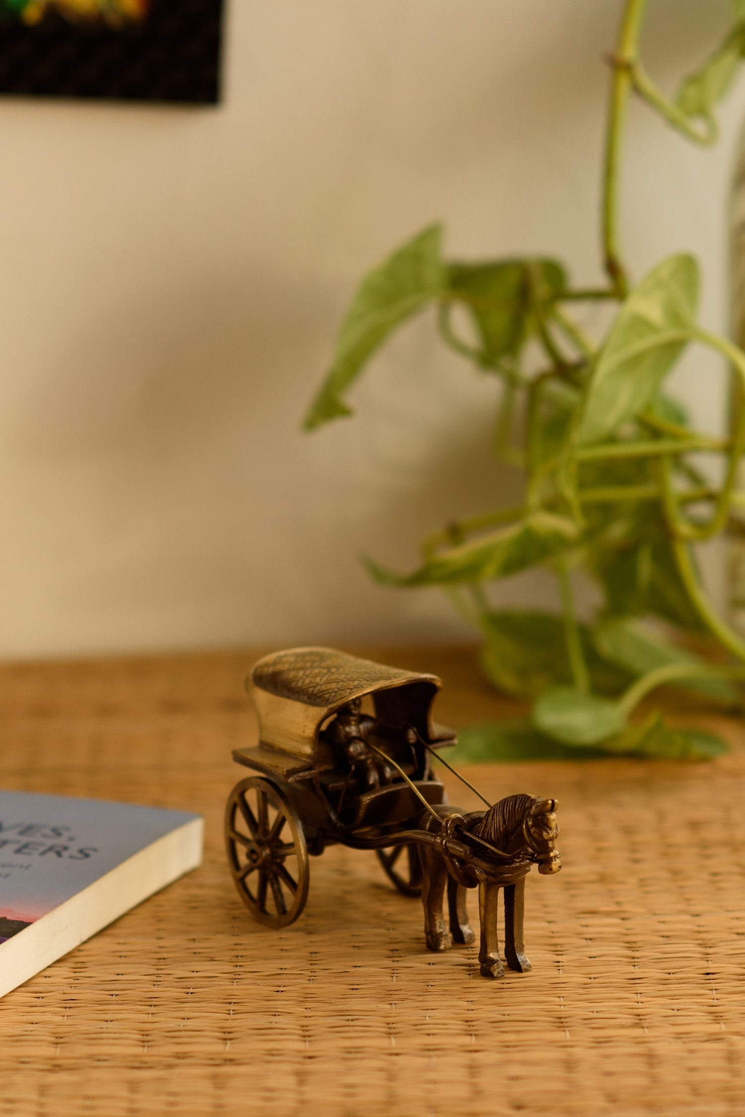 Golden Brass Horse Cart Showpiece Kafalo