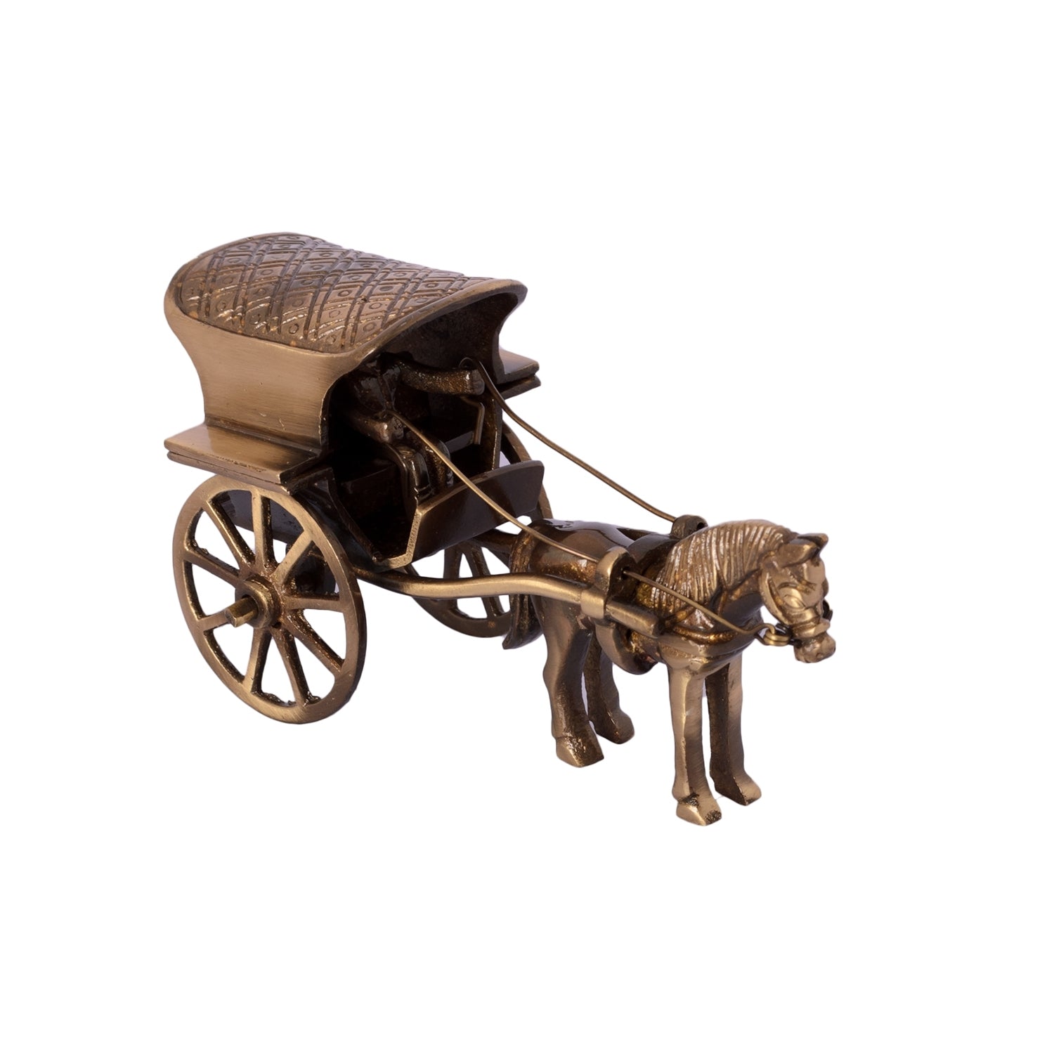Golden Brass Horse Cart Showpiece Kafalo