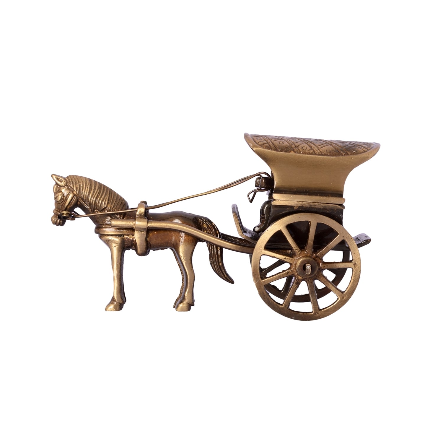 Golden Brass Horse Cart Showpiece Kafalo