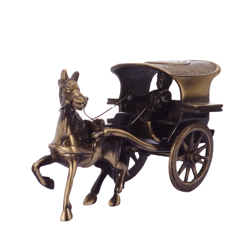 Brown Brass Horse Carriage Showpiece Kafalo