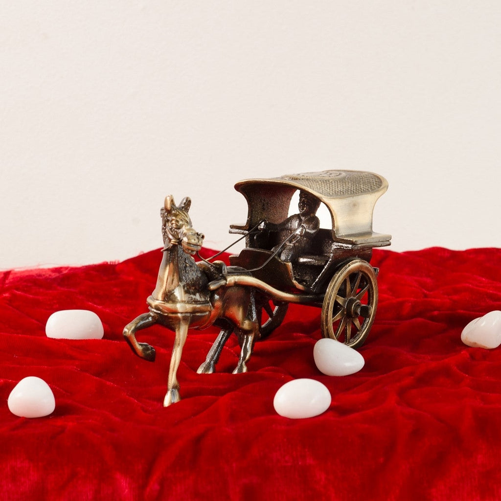 Brown Brass Horse Carriage Showpiece Kafalo