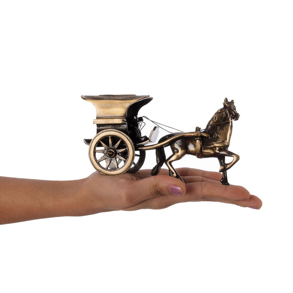 Brown Brass Horse Carriage Showpiece Kafalo