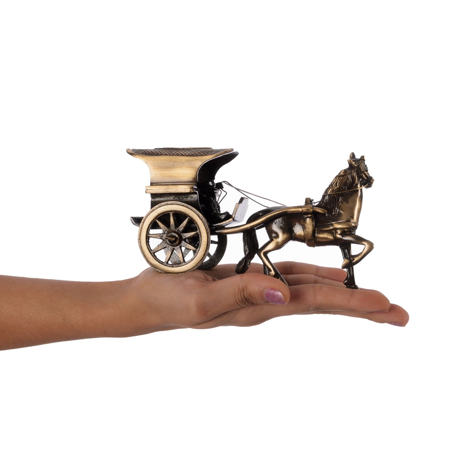 Brown Brass Horse Carriage Showpiece Kafalo