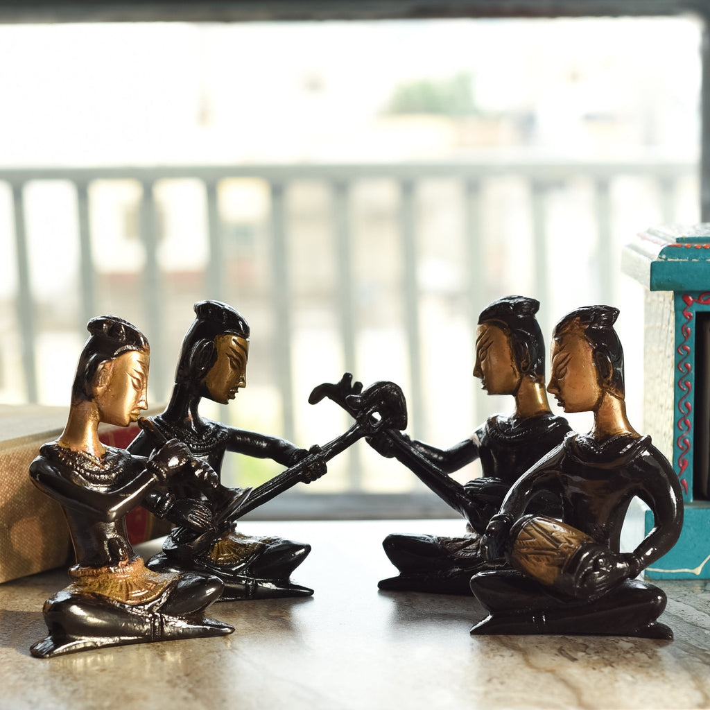 Black and Golden Brass Decorative Musicians Showpiece Set of 4 Kafalo