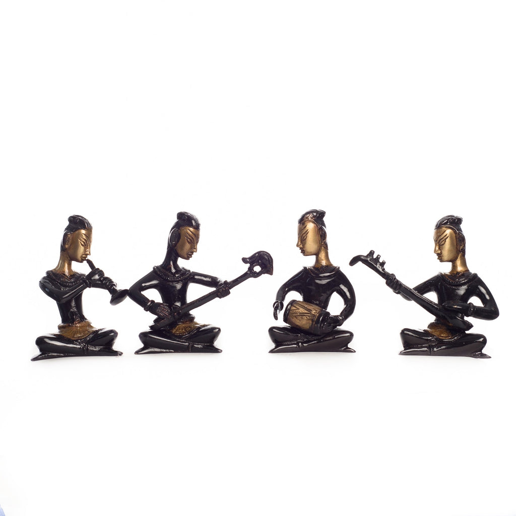 Black and Golden Brass Decorative Musicians Showpiece Set of 4 Kafalo