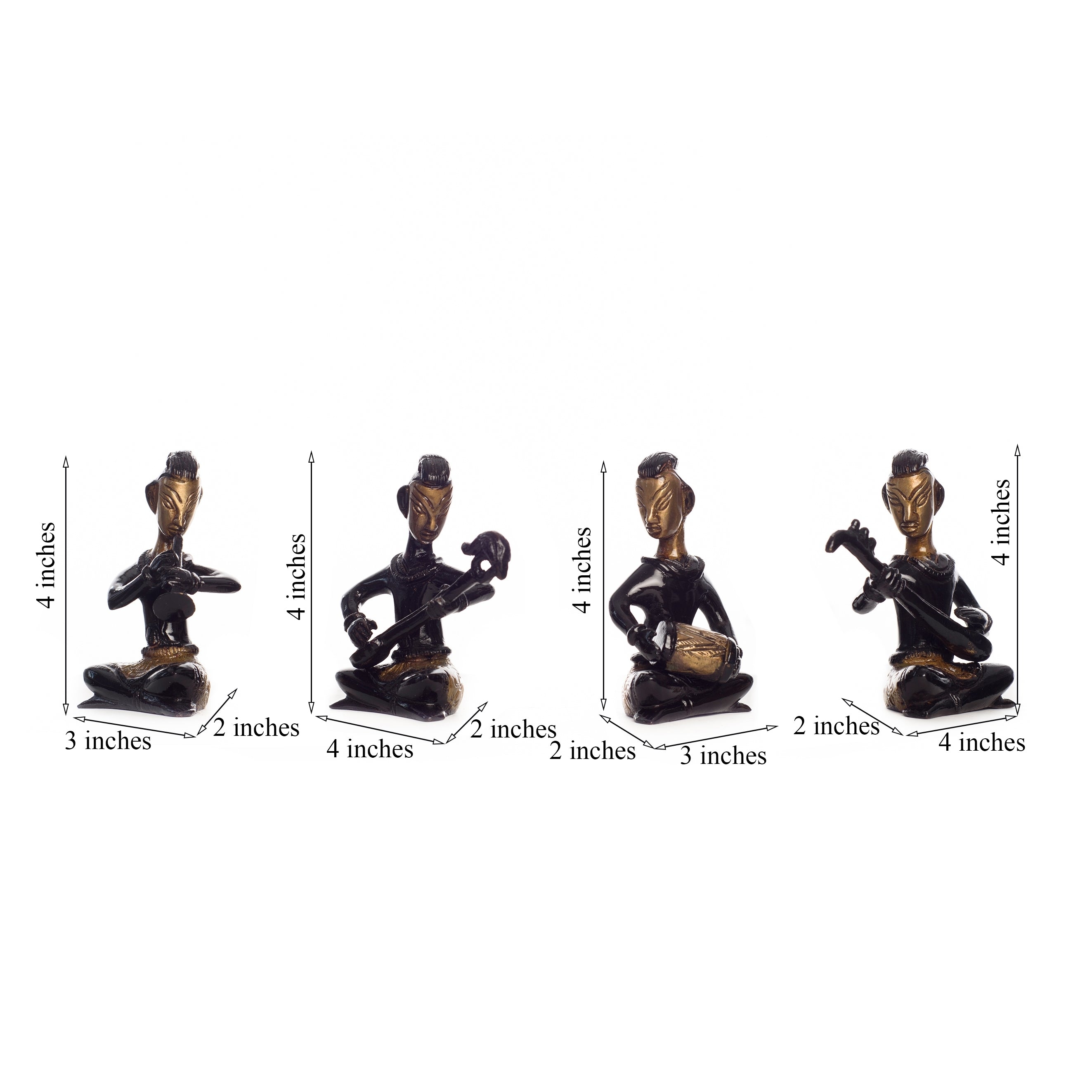 Black and Golden Brass Decorative Musicians Showpiece Set of 4 Kafalo