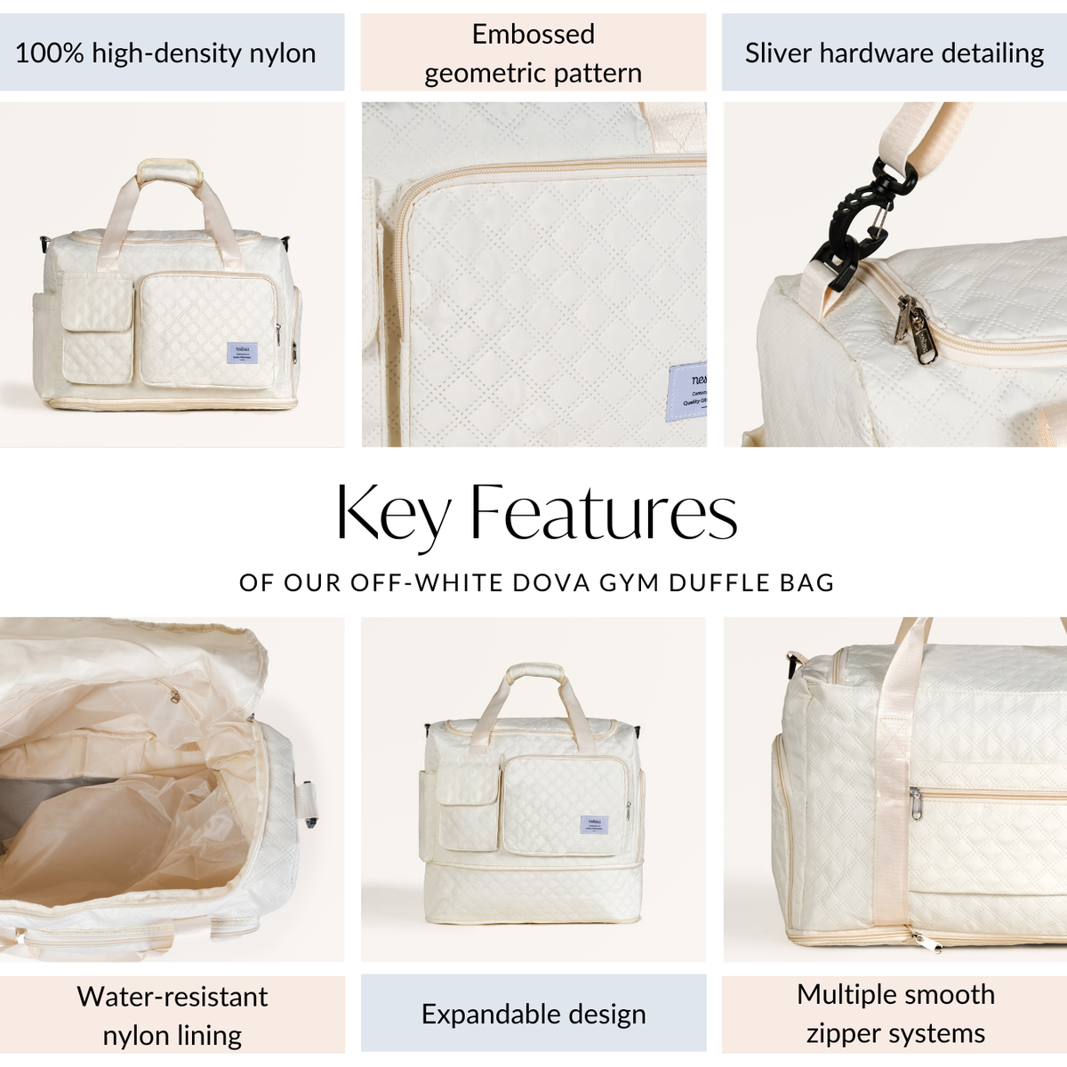 Off-White Dova Adjustable Gym Duffle Bag Nestasia