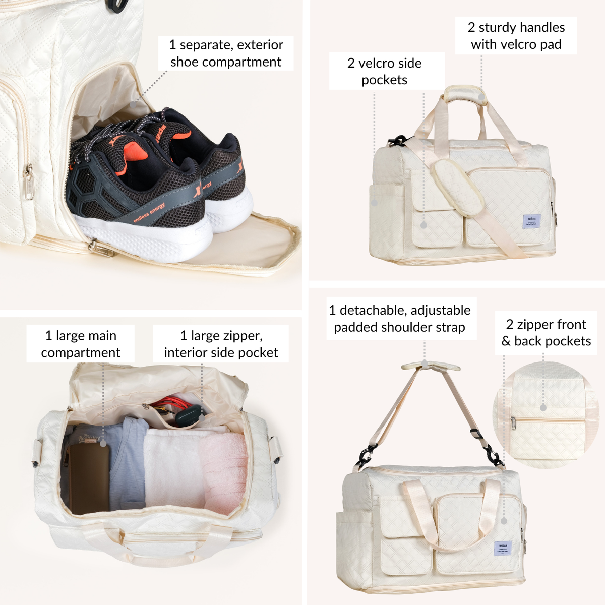 Off-White Dova Adjustable Gym Duffle Bag Nestasia