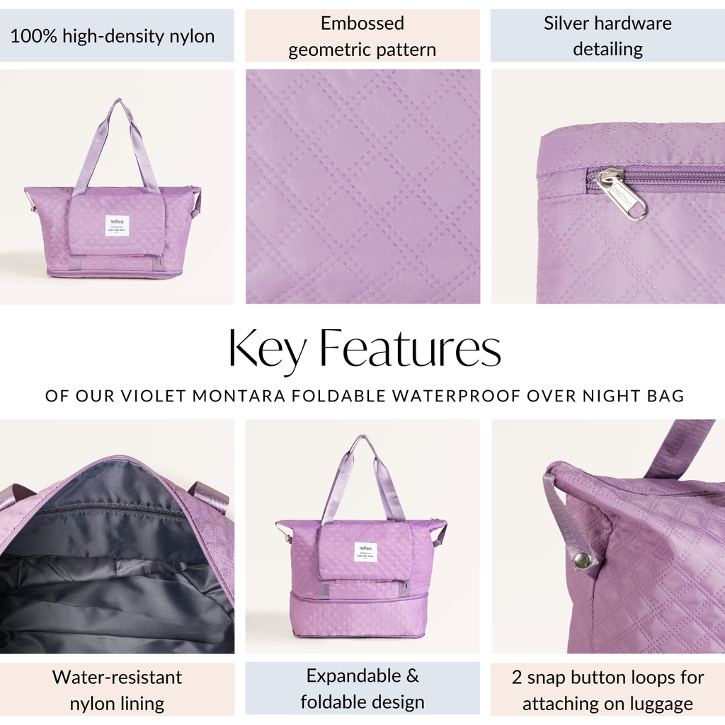 Montara Waterproof Over Night Bag Foldable Expandable Violet Nestasia