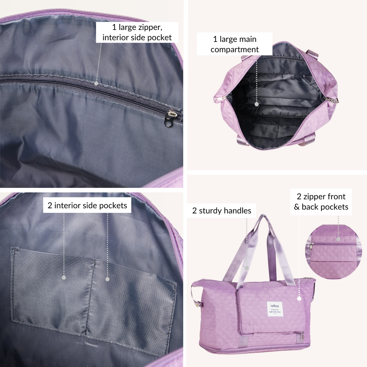 Montara Waterproof Over Night Bag Foldable Expandable Violet Nestasia