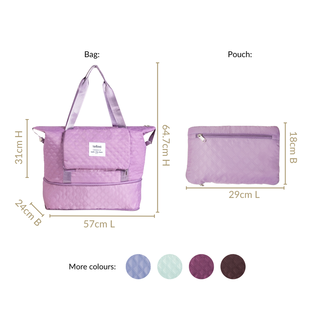 Montara Waterproof Over Night Bag Foldable Expandable Violet Nestasia