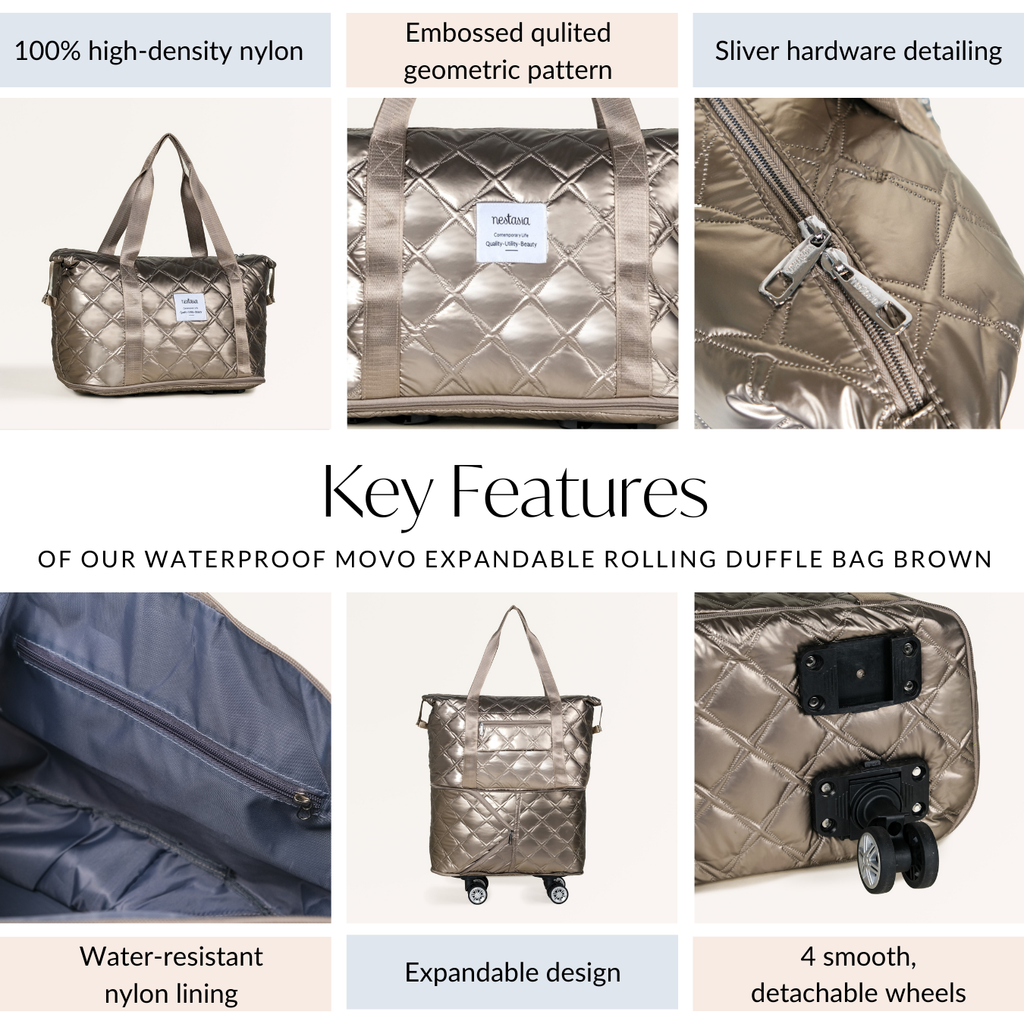 Movo Expandable Bag With Detachable Wheels Metallic Brown Nestasia