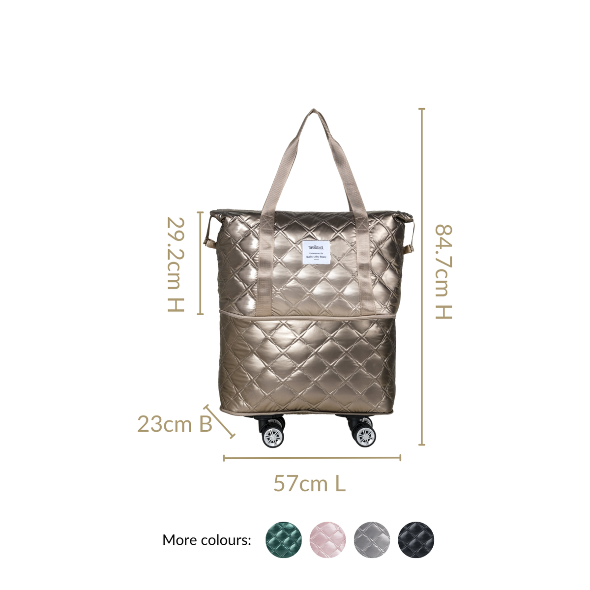 Movo Expandable Bag With Detachable Wheels Metallic Brown Nestasia