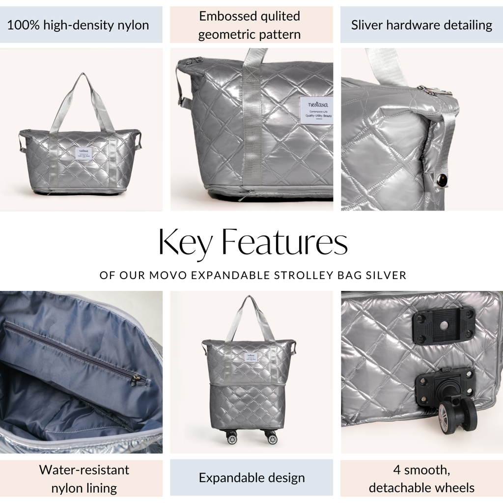 Movo Expandable Travel Bag With Removable Wheels Silver Nestasia