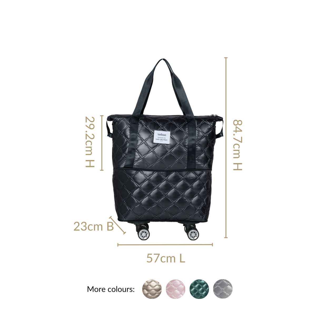 Movo Travel Bag With Removable Wheels Metallic Black Nestasia