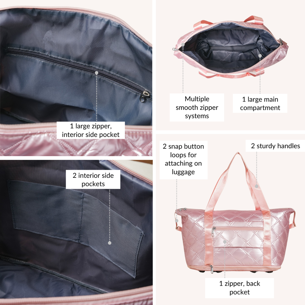 Movo Adjustable Travel Bag With Detachable Wheels Pearl Pink Nestasia